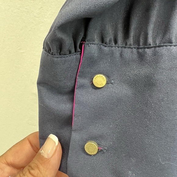 Juicy Couture Shift Dress M Navy Pink Flip Cuffs Retro Mod Career - Picture 5 of 10